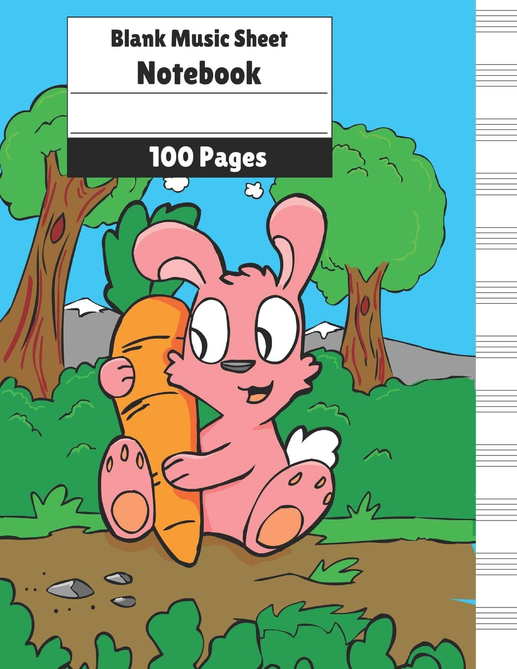 Blank Music Sheet Notebook: Music Manuscript Paper, Staff Paper, Music Notebook 12 Staves, 8.5 x 11, A4, 100 pages, Cute Bunny Design