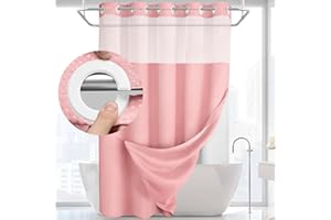 YellyHommy No Hook Shower Curtain with Snap in Liner Set Less Time Pink Waffle Shower Curtain for Bathroom 75" L x 72" W Pink