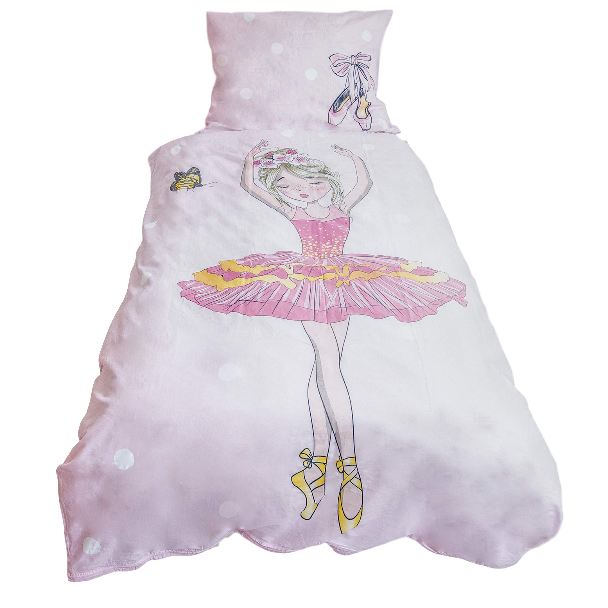 Children's Ballerina Dancer Single Duvet Cover 140 x 200 cm and Pillowcase 70 x 90 cm 100% Cotton