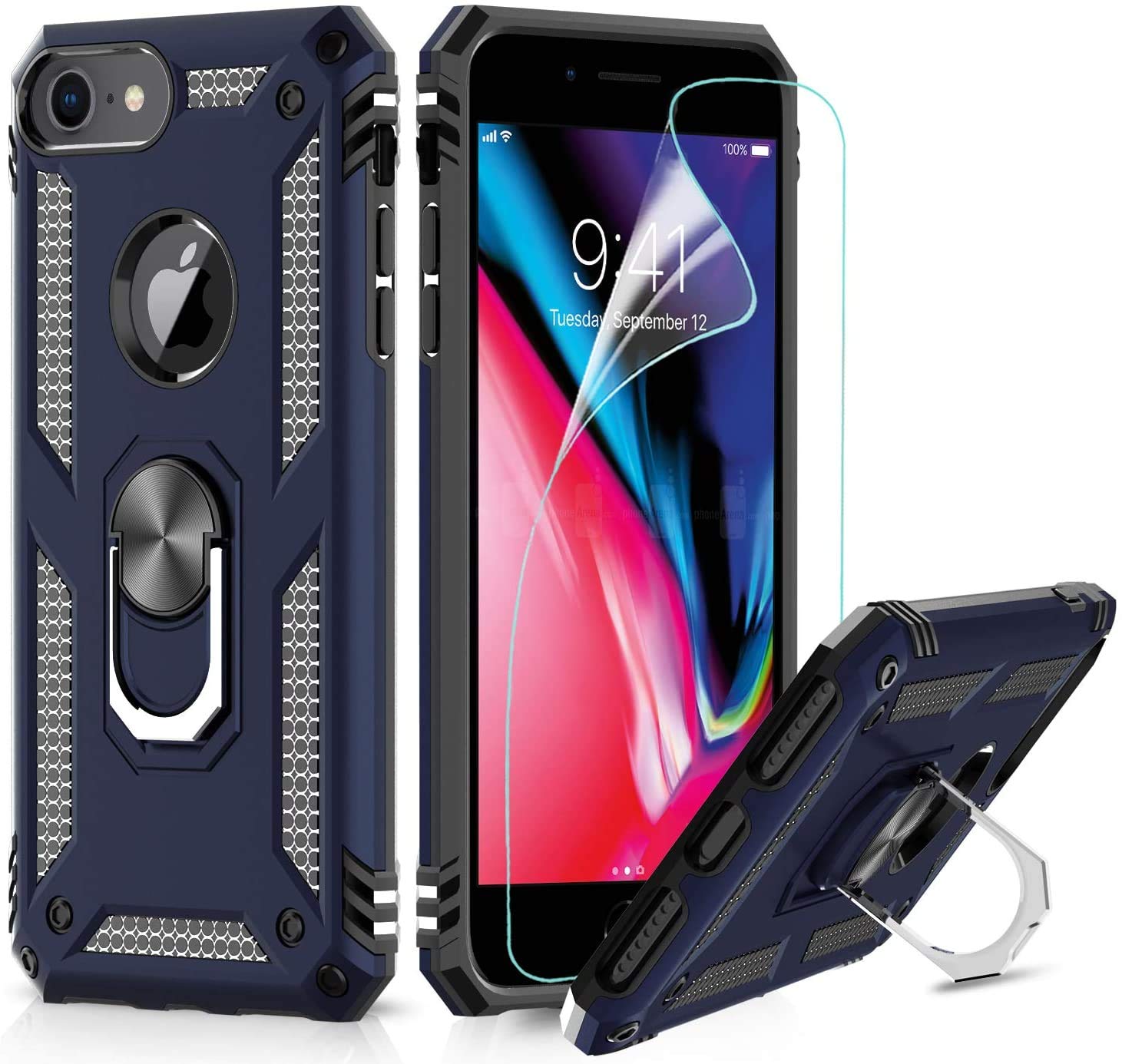 BEAUTY PLUS Exeton, iPhone 11 Pro Case, Silicone TPU Shockproof Armour Phone Cover and Tempered Glass Screen Protector for iPhone 11 Pro (Dark Blue)