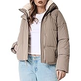 Yimoon Women's Cropped Puffer Jacket Winter Coat Sherpa Fur Lined Quilted Jacket With Hood