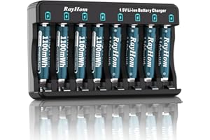 RAYHOM Rechargeable AAA Lithium Batteries with Charger, 8Pack Li-ion Triple a Battery, 1.5V 1100 mWh High Capacity, Cycle Times Over 1000+