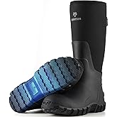HUNTSEN Rubber Work Boots for Men - Waterproof Anti-Slip Rain Boots with Steel Shank 2 Pairs of Insoles - 6mm Neoprene Insulated Durable Outdoor Hunting Boots for Farming Gardening Fishing, Size 9-12