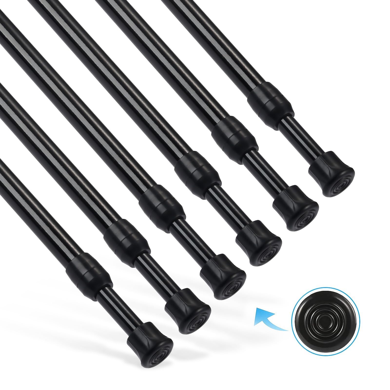 6Pcs Tension Rod, Goowin 60-110 cm Tension Rods for Windows, No Drilling Rustproof Spring Adjustable Tension Curtain Rod for Doors, Windows, Wardrobe Bars, Drying Support Rods (Black) — image 1