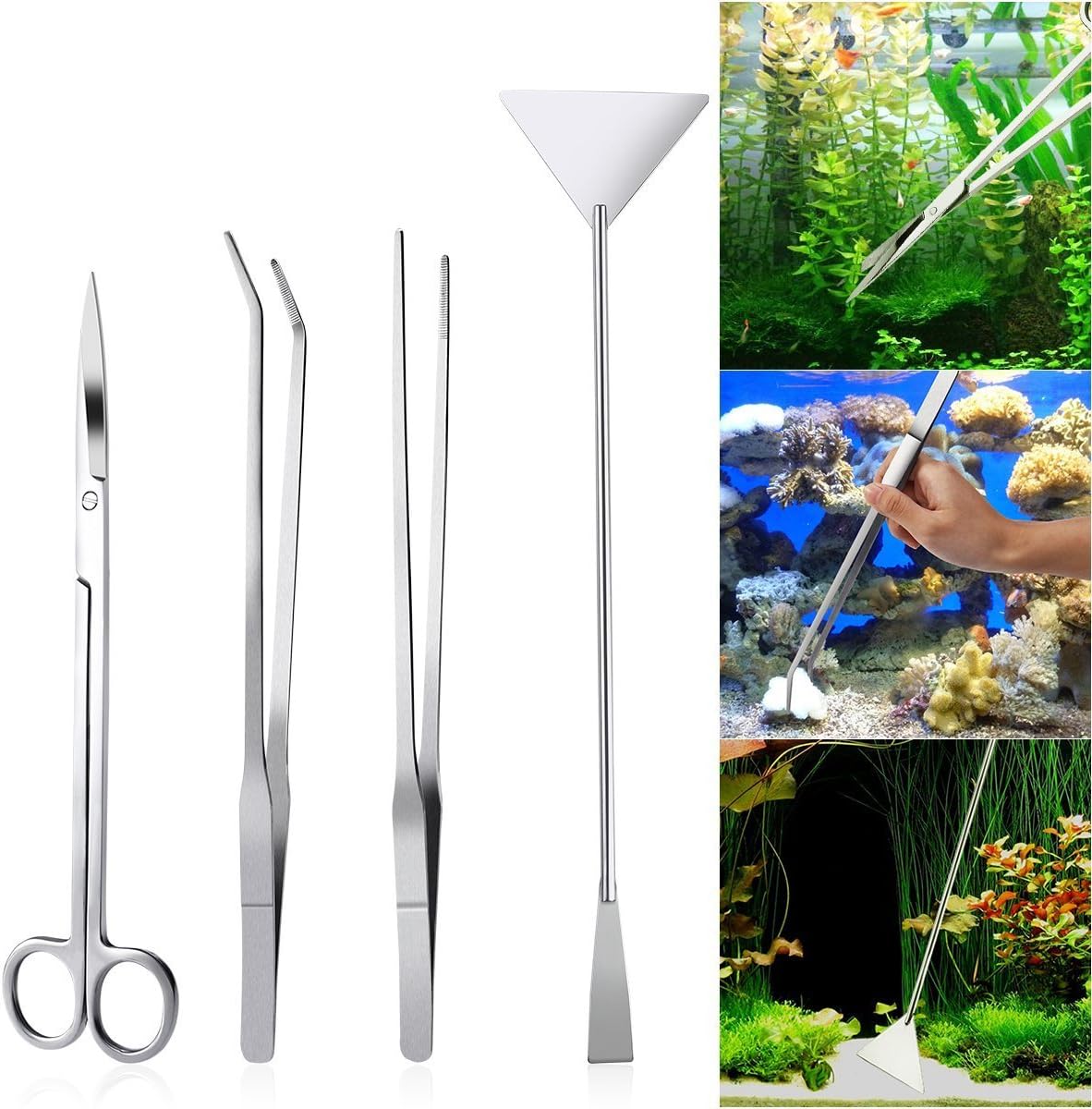 Sparik Enjoy Aquatic Plant Tweezers Scissor Spatula Tool - 4 in 1 Stainless Steel Aquarium Tank Aquascaping Tools Set for Fish Starter Kits & Aquariums Tank Plants Kit-PerSuper