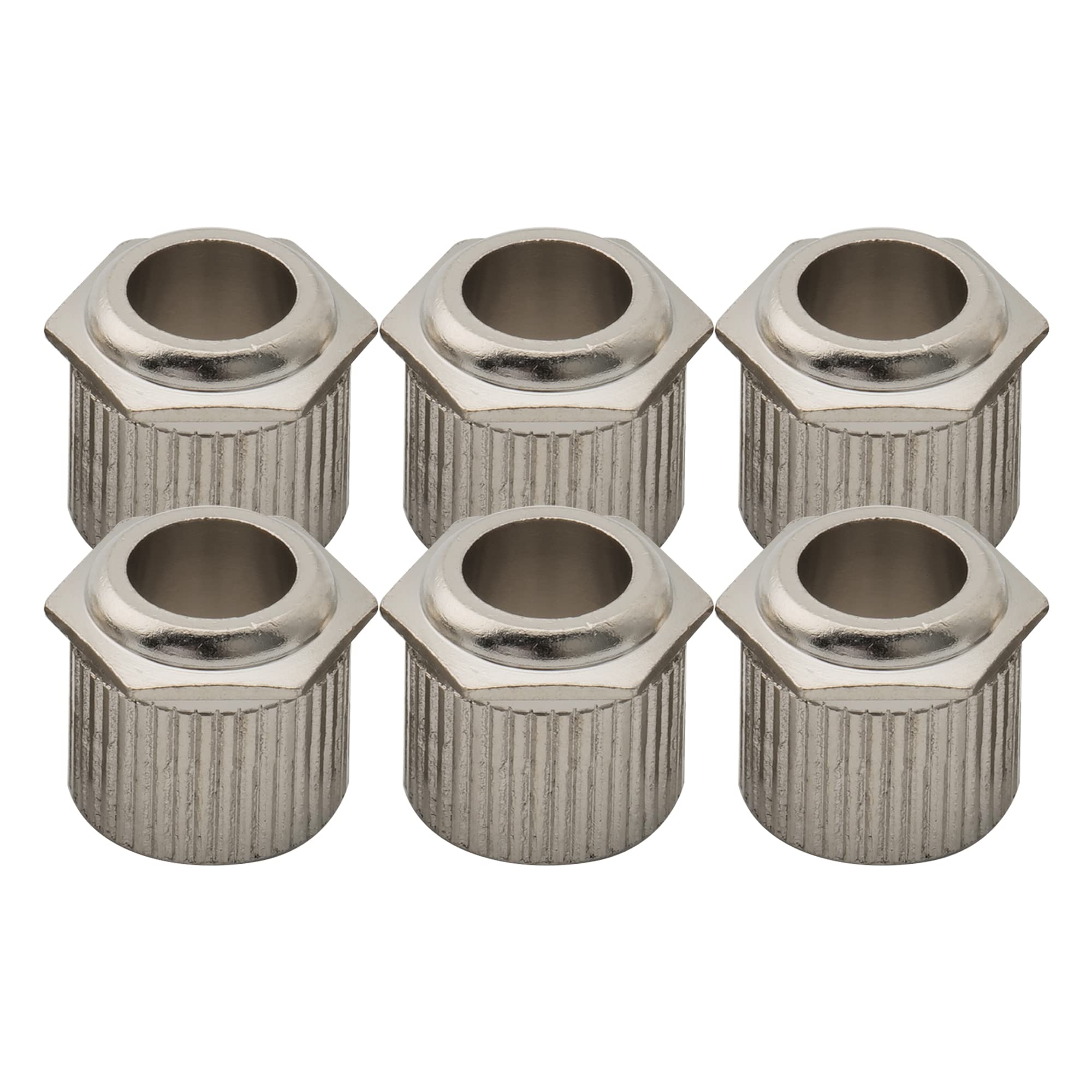 Musiclily Ultra Solid Brass 6mm to 10mm Vintage To Modern Sized Hex Guitar Tuner Conversion Bushings Tuning Pegs Adapter Ferrules, Nickel (Set of 6)