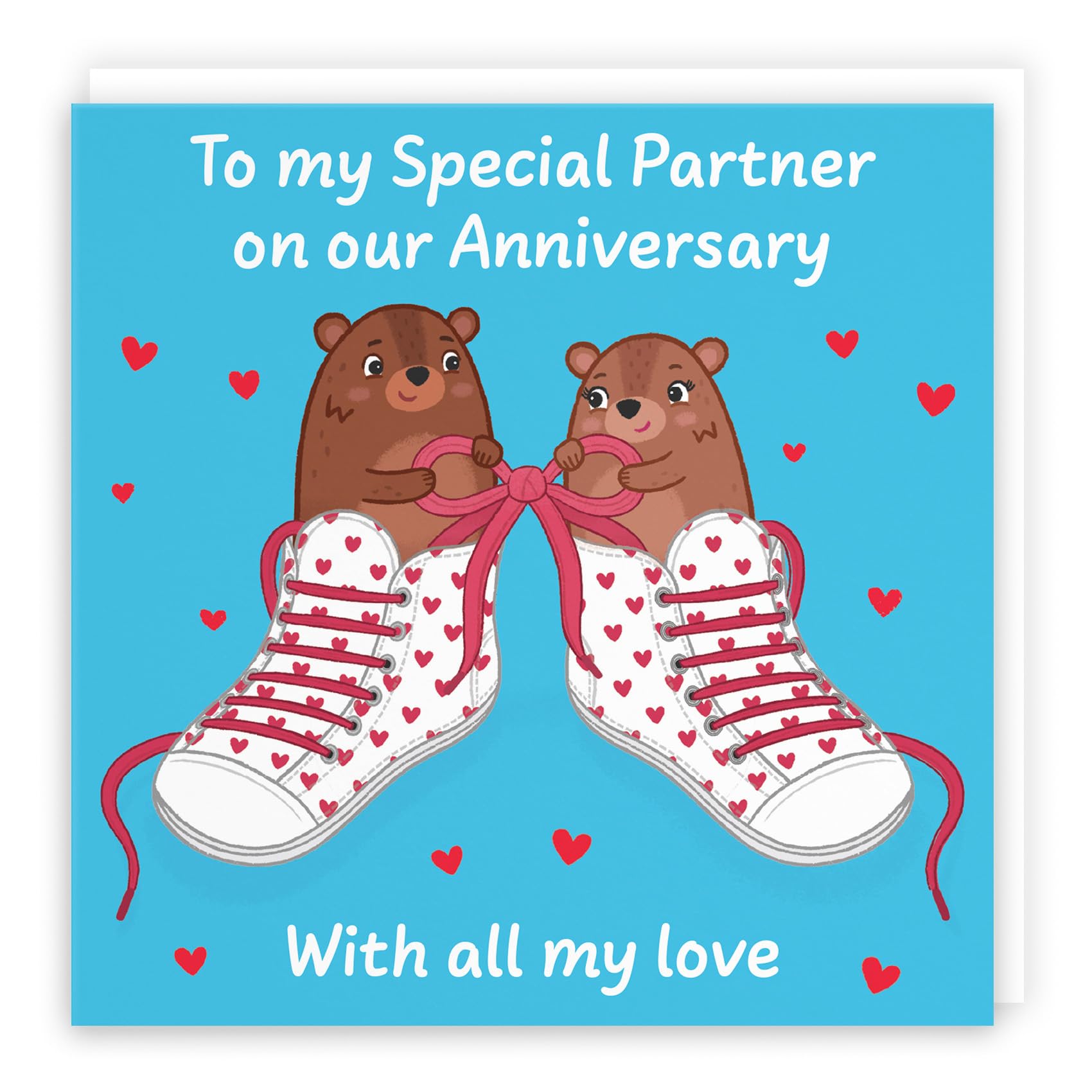 Hunts England - Cute Love Laces Partner Anniversary Card - Fun Bears Anniversary Card - Love Story Collection