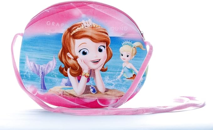 HC Toys LLP | Mermaid Princesses Soft Cute Cartoon Printed Canvas Material Sling Bags for Baby Girls Kids Casual Purse (Age 1 to 8 Years) | Pink