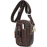 LANNSYNE Small Full Grain Leather Messenger Bag for Men, 3-in-1 Crossbody Shoulder Bag & Waist Belt Pouch, Sling Purse for Travel Business, Vintage Cell Phone Holster