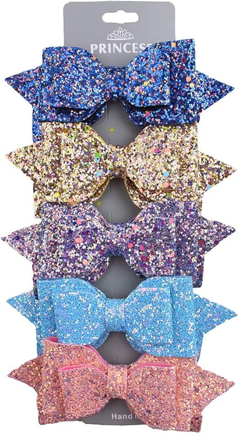 Askdasu 5pcs Bowknot Hairpin Hair Bows Clip For Girls Glitter