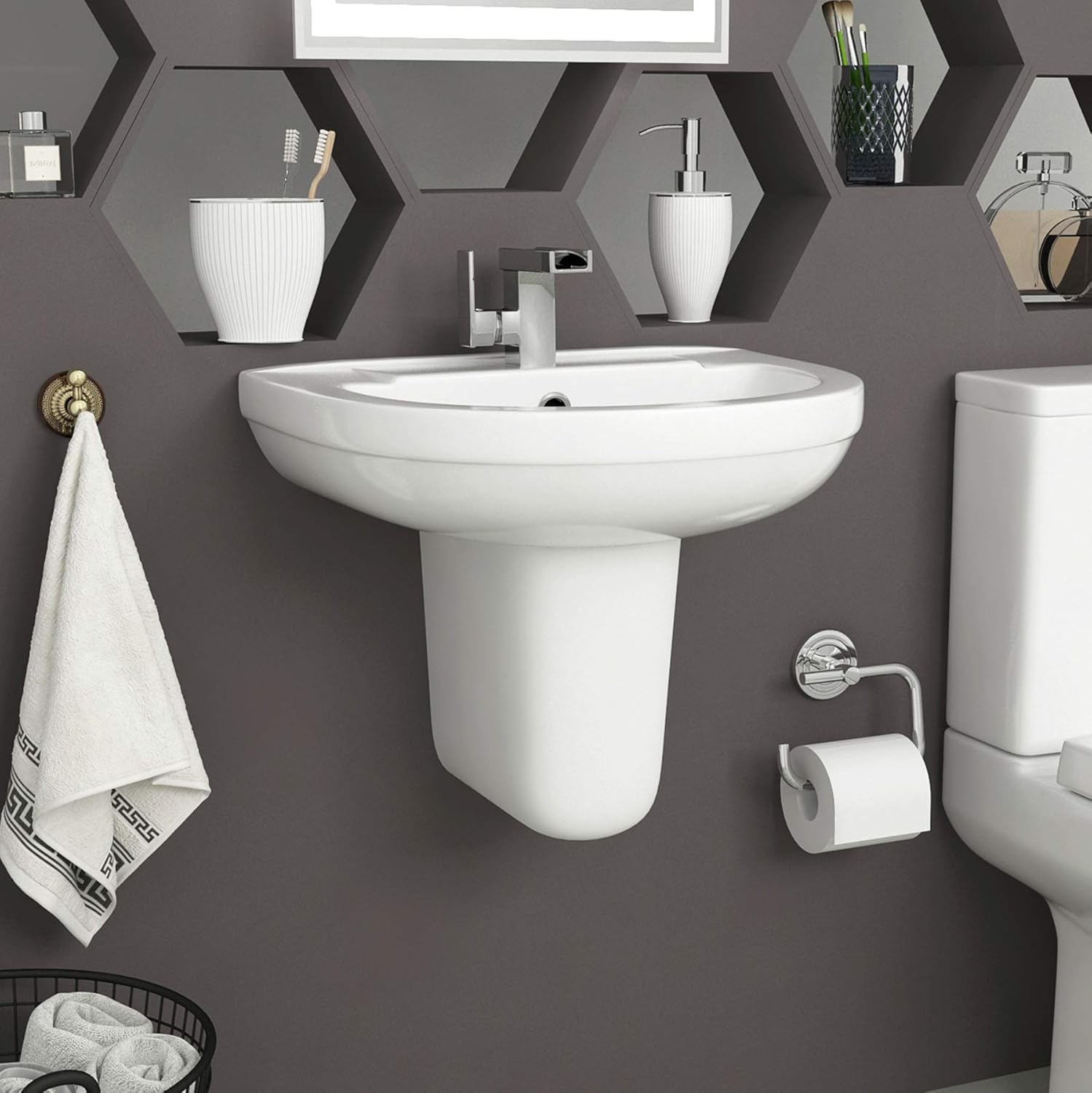 Modern Bathroom Harmony 500 x 415mm Ceramic 1TH Basin Sink with Semi