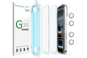 amFilm OneTouch Screen Protector for iPhone 17 Pro 6.3'' + Camera Lens Protector | Auto-Alignment Install | Bubble Free | 9H Tempered Glass | Shatterproof | FHD Clarity | Case Friendly | 2+4 Pack