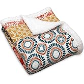 Lush Decor Bohemian Stripe Sherpa Throw Blanket, 50" W x 60" L, Turquoise & Orange - Bold Colorful Boho Stripe Design - Quilted Print - Soft Sherpa Blanket For Bed, Couch, Or Chair