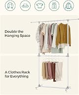 SONGMICS Double Clothes Rail Extendable Top Rail White LLR401W01 113-180 cm view 9