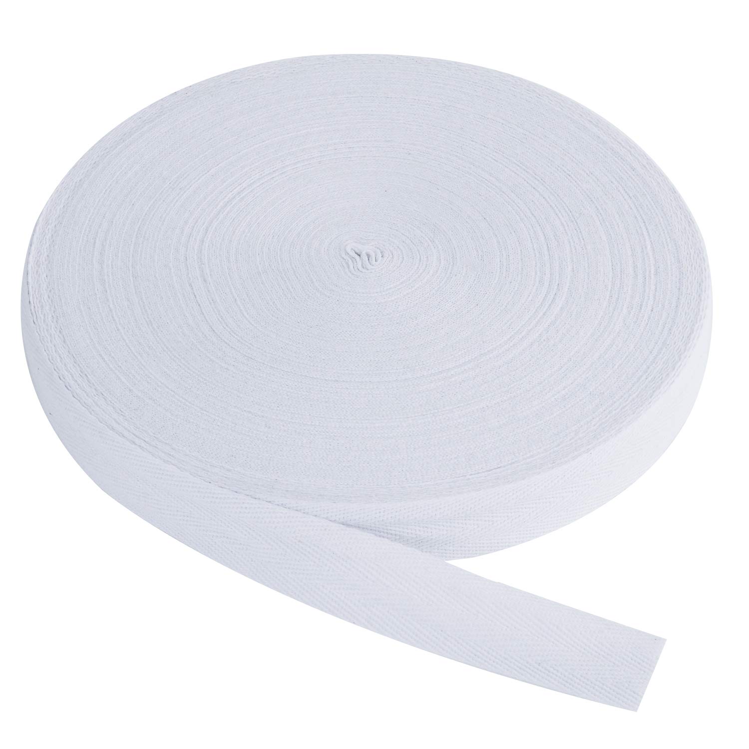 Berolle 50 Yards Natural Cotton Twill Tape Herringbone Tape Cotton Twill Webbing for Gift Wrapping Craft Home Decoration Sewing (White, 1")