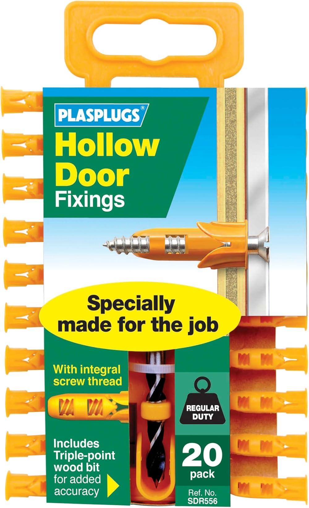 PLASPLUGS Hollow Door Fixings 20 Pack Drill 6mm No.6 Screws SDR556