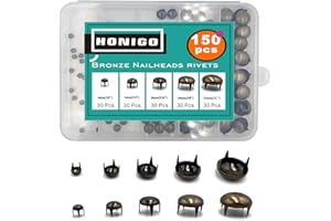 Honigo 150pcs Nailheads Round Dome Studs Rivets Bronze Metal Solid Brass 4/6/8/10/12mm 4 Prongs Spikes Spots for Leather Craft Clothes Belt Bag Shoes Decorations Totes DIY Craft