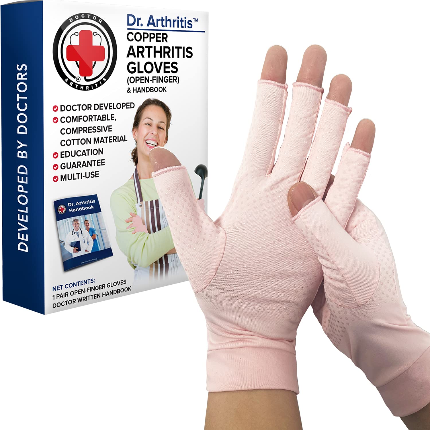 Dr.Arthritis Arthritis Copper Compression Gloves For Women And Men & Doctor Handbook, Carpal Tunnel Gloves, Hand Brace For Arthritis Pain And Support (Pink,Xx-Large)