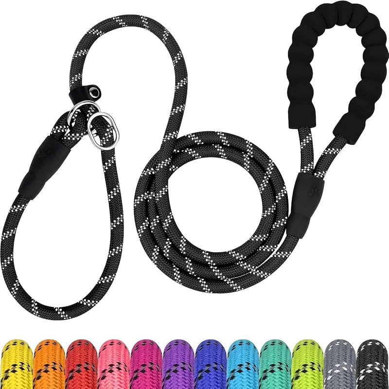 TagME Slip Lead for Dogs 1.8m Reflective Padded Handle Training Leash Black