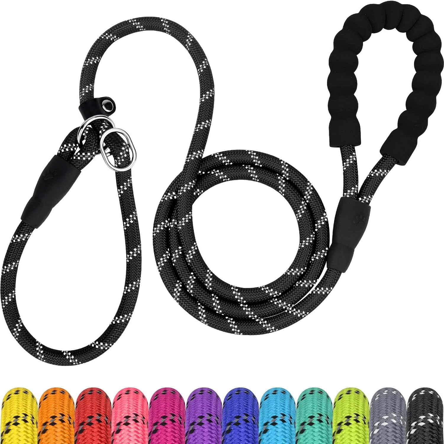 TagME Slip Lead for Dogs,1.8m Reflective Dog Lead with Soft Padded Handle, Slip-On Training Leash for Large Pet, Black