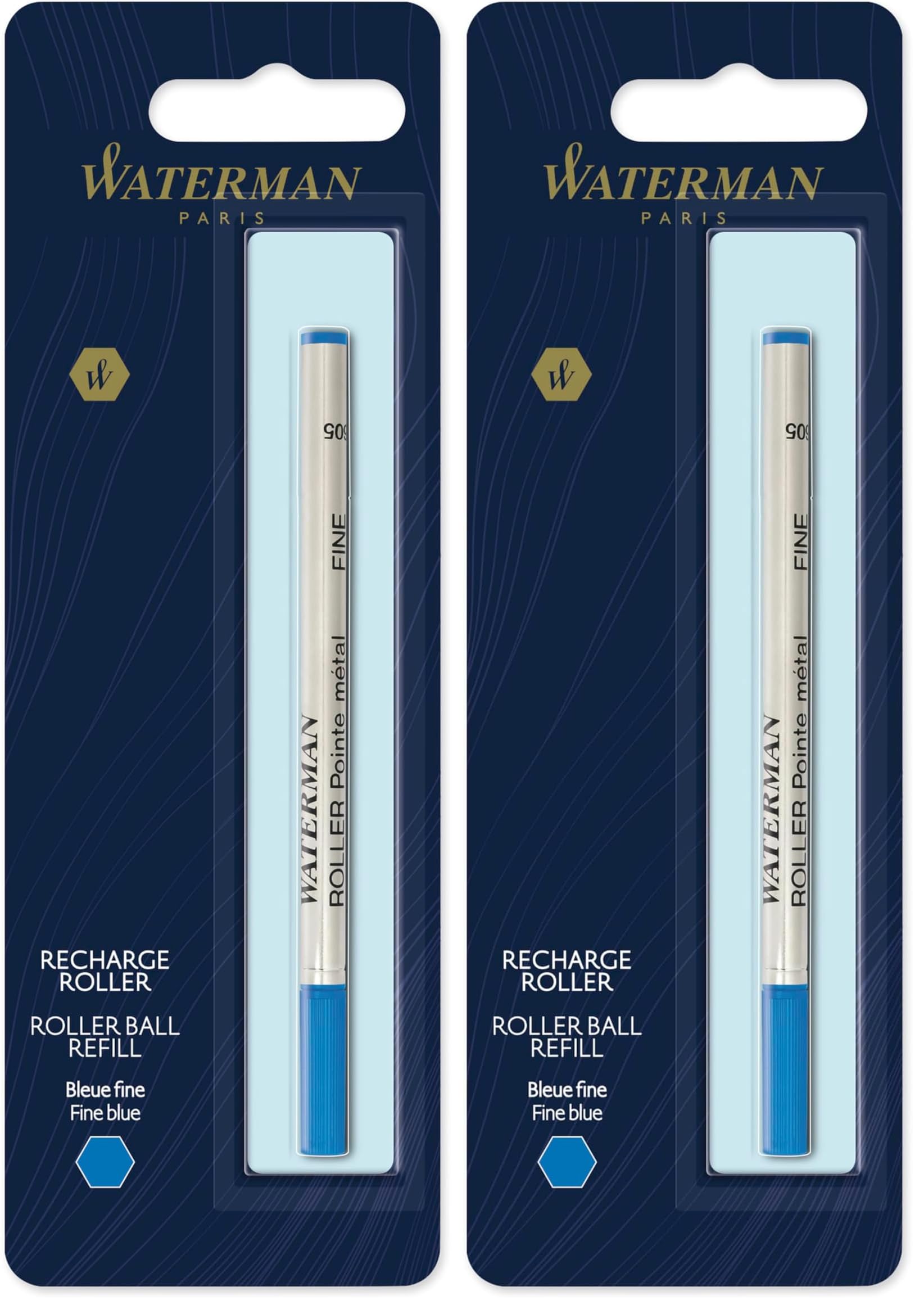 Waterman Rollerball Pen Refill | Fine Point | Blue Ink | 1 Count (Pack of 2)