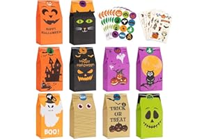 VANOW Halloween Treats Bags Party Favors 80 Pcs Kids Halloween Candy Bags for Trick or Treating + 84 Pcs Stickers, Mini Paper Gift Bags for Treats Snacks, Goodie Bags Party Supplies