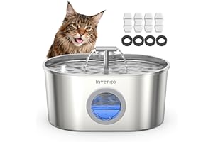 Invengo Cat Water Fountain Stainless Steel: 2.2L/74oz Automatic Pet Water Fountain for Cats & Dogs, Quiet Cat Fountain with 5-Layer Filter, Easy to Clean & Durable Dog Water Fountain