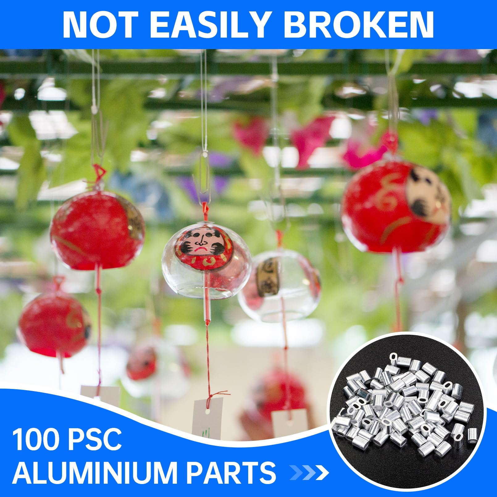 Strong Clear Invisible Hanging Wire - 0.8MM String Thick Nylon Wire Fishing Line 656FT Clear String Wire with 100Pcs Aluminum Crimping Sleeves for Picture Frame, String Light, Flowerpot, Craft