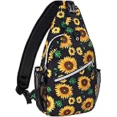 MOSISO Sling Backpack,Travel Hiking Daypack Sunflower Rope Crossbody Shoulder Bag, Black