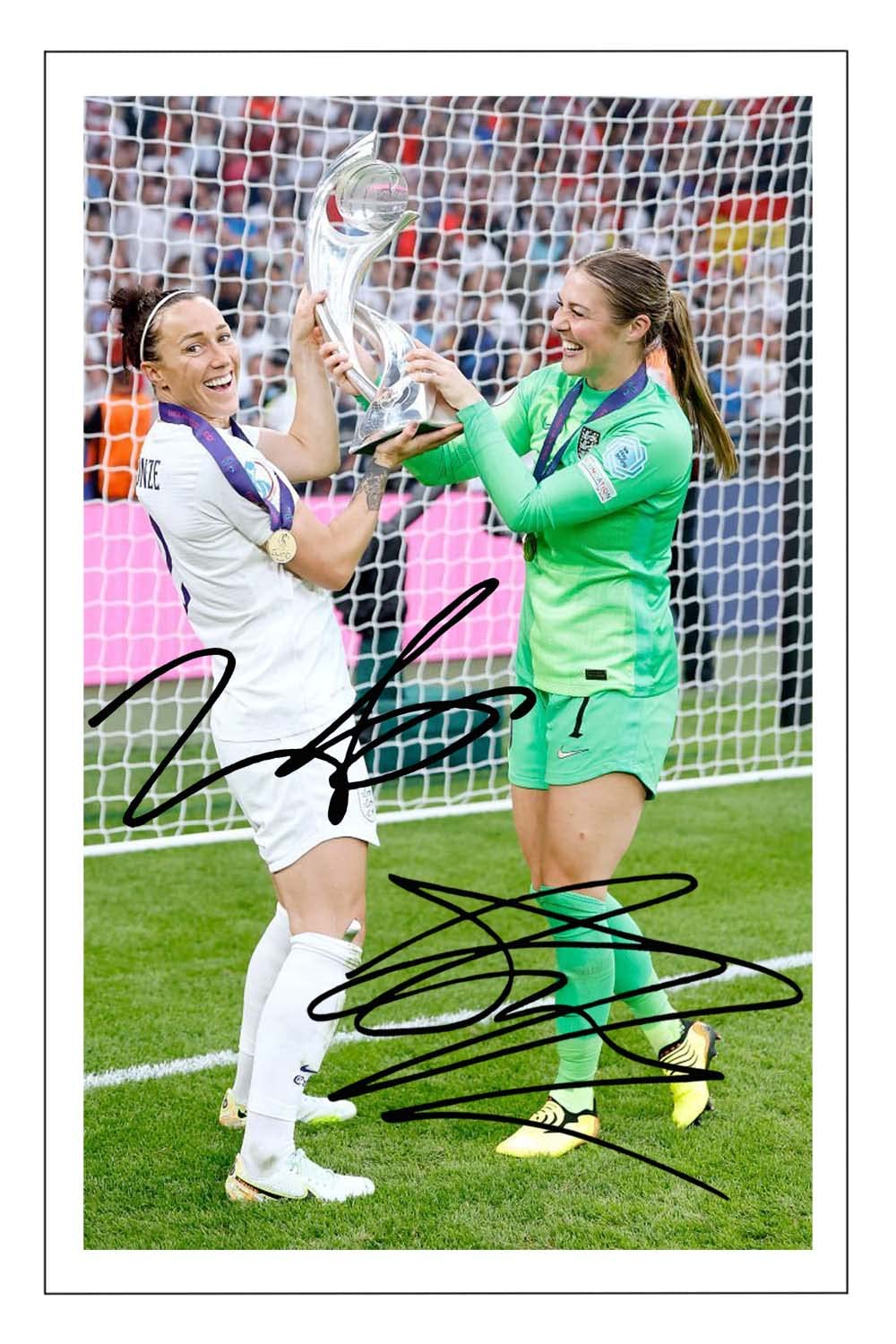 Lucy Bronze & Mary Earps England Lionesses Euro 2022 Winners Signed 12x8 Inch Photo Print With Pre Printed Signature Autograph Gift