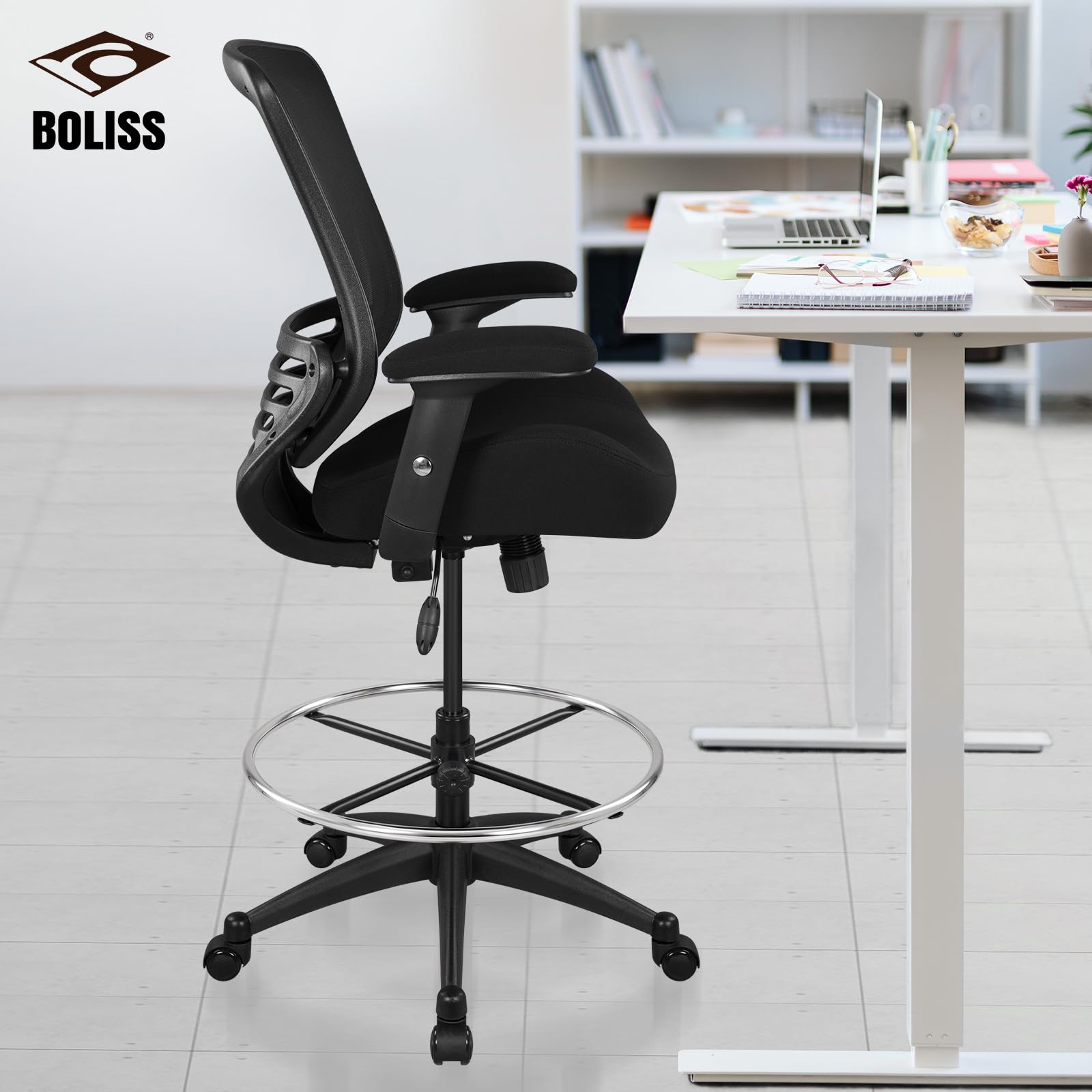 BOLISS 400lbs Mesh Ergonomic Drafting Chair,Tall Office Chair, Standing Desk Chair,Height
