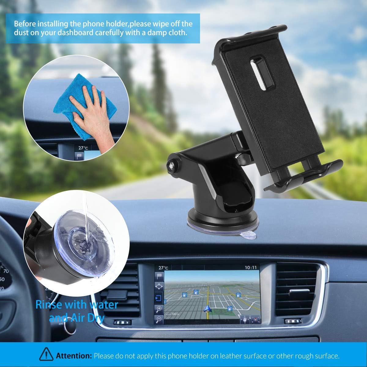 Car Tablet Mount for Windshield Window & Air Vent, 7"-10.5" Tablet Holder, 4.5"-6.5" Phone Mount, Compatible iPad Pro 10.5/Air/Mini/iPhone Xs/XS MAX/XR/X/8/8Plus/7/7Plus, Galaxy S7/S8/S10 etc (Black)