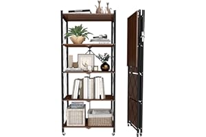 5-Tier Foldable Metal Storage Shelf with Wheels, 500 LBS Heavy Duty Rolling Shelving Unit, Collapsible Mobile Storage Rack fo