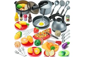 Theefun Play Kitchen Accessories: Play Food Sets for Kids Kitchen, Pretend Cooking Playset with Pressure Pot, Pan, Utensils Cookware, Learning Toys for Toddlers, Birthday Gifts for Girls Boys
