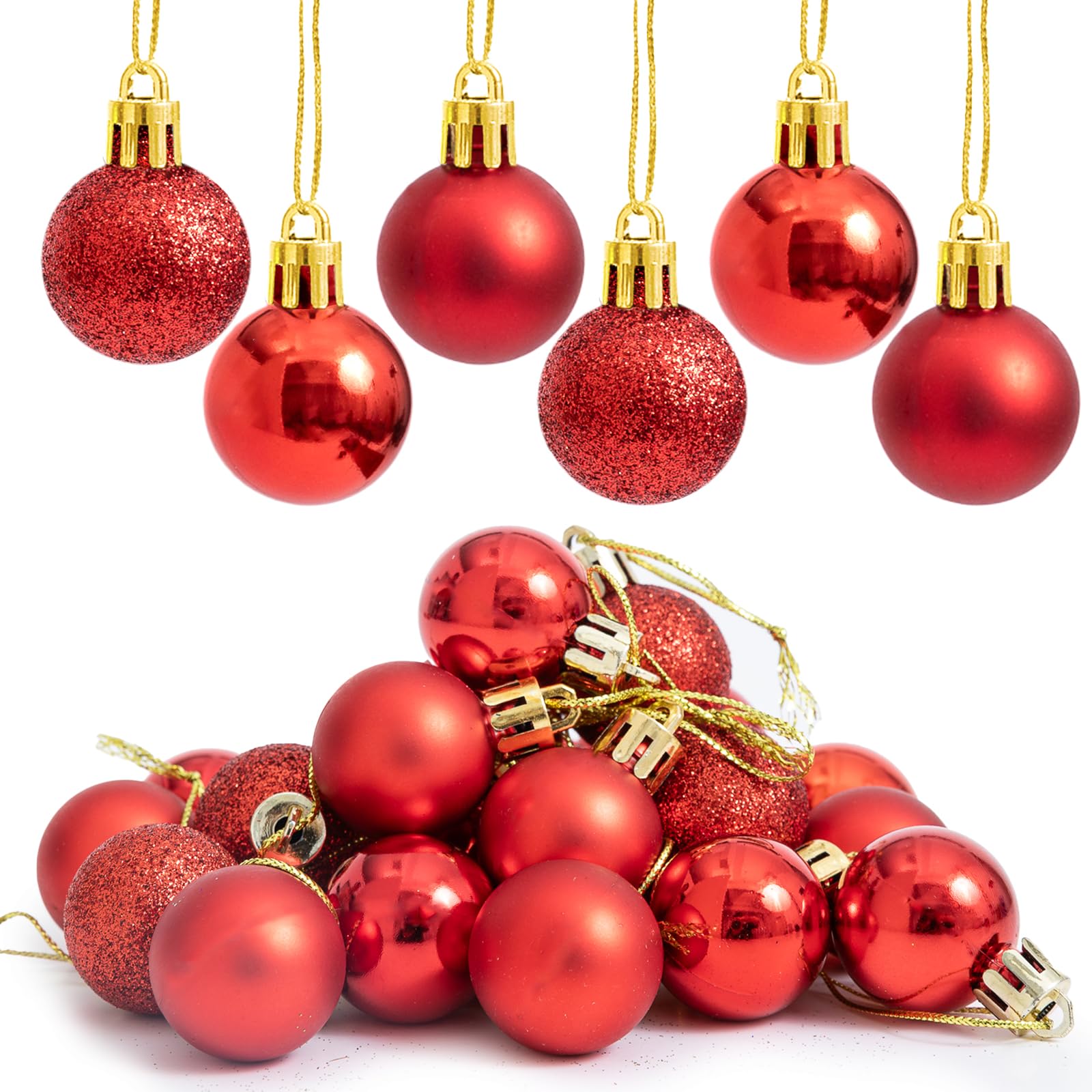 Photo 1 of 24PCS Christmas Ball Ornaments?1.18 Inch Mini Red Glitter Christmas Balls Xmas Tree Hanging Decorations Decorative Balls for Xmas Tree Outdoor Indoor DIY Craft Party Supplies