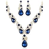 BriLove Women's Wedding Bridal Crystal Multi Teardrop Cluster Statement Necklace Dangle Earrings Set