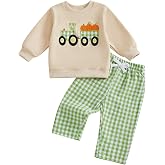 Socutebabe Baby Boy Thanksgiving Outfit Long Sleeve Sweatshirt Pants Set | Toddler Boy Thanksgiving Outfit Turkey Crewneck Sweatshirt Gobble Till You Wobble Long Sleeve Shirt Plaid Pants Fall Clothes