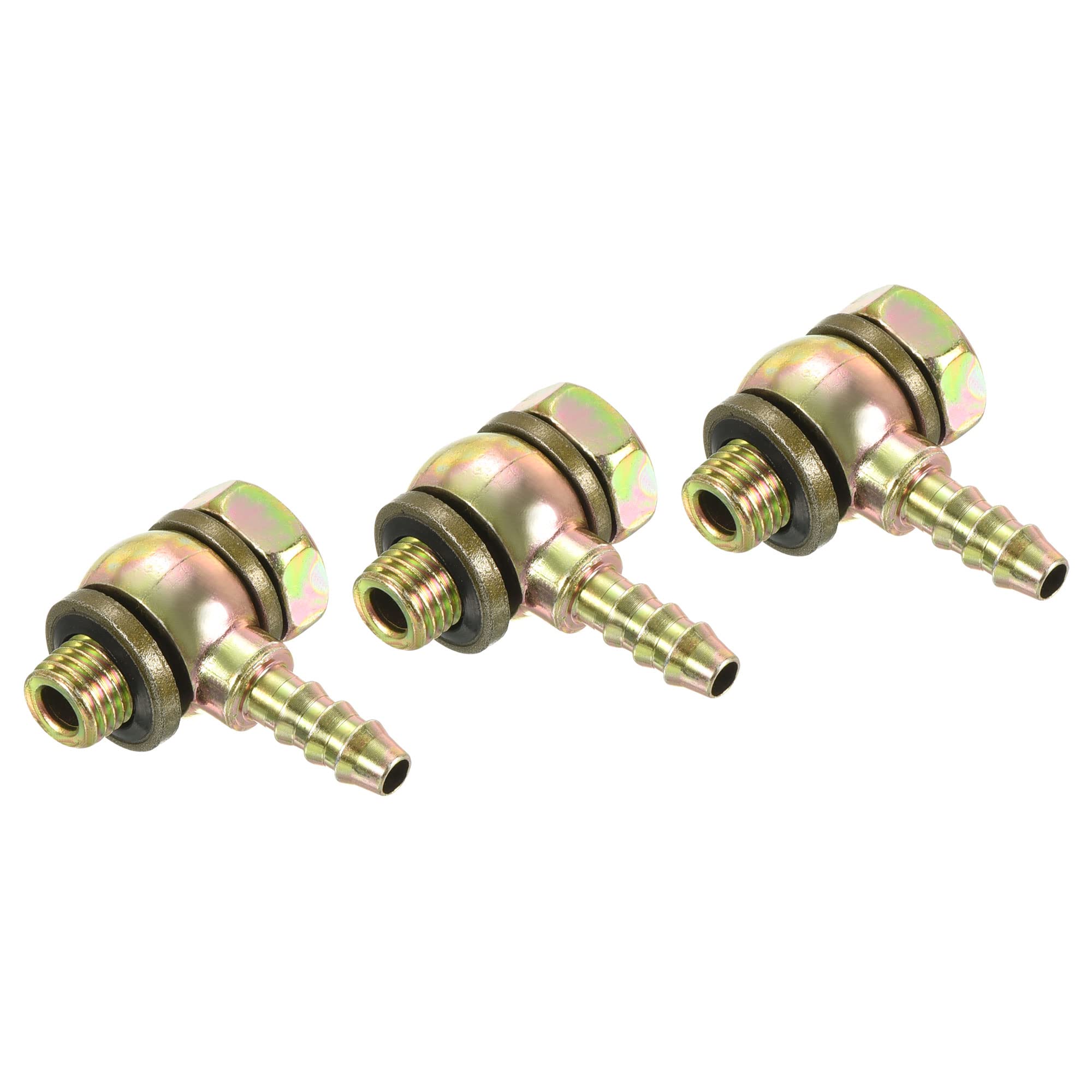 PATIKIL Hose Barb Fitting Elbow 6mm Barbed M8x1 Male Thread, 3 Pack Steel Pipe Adapters Connectors for Air Water Fuel Oil, Gold
