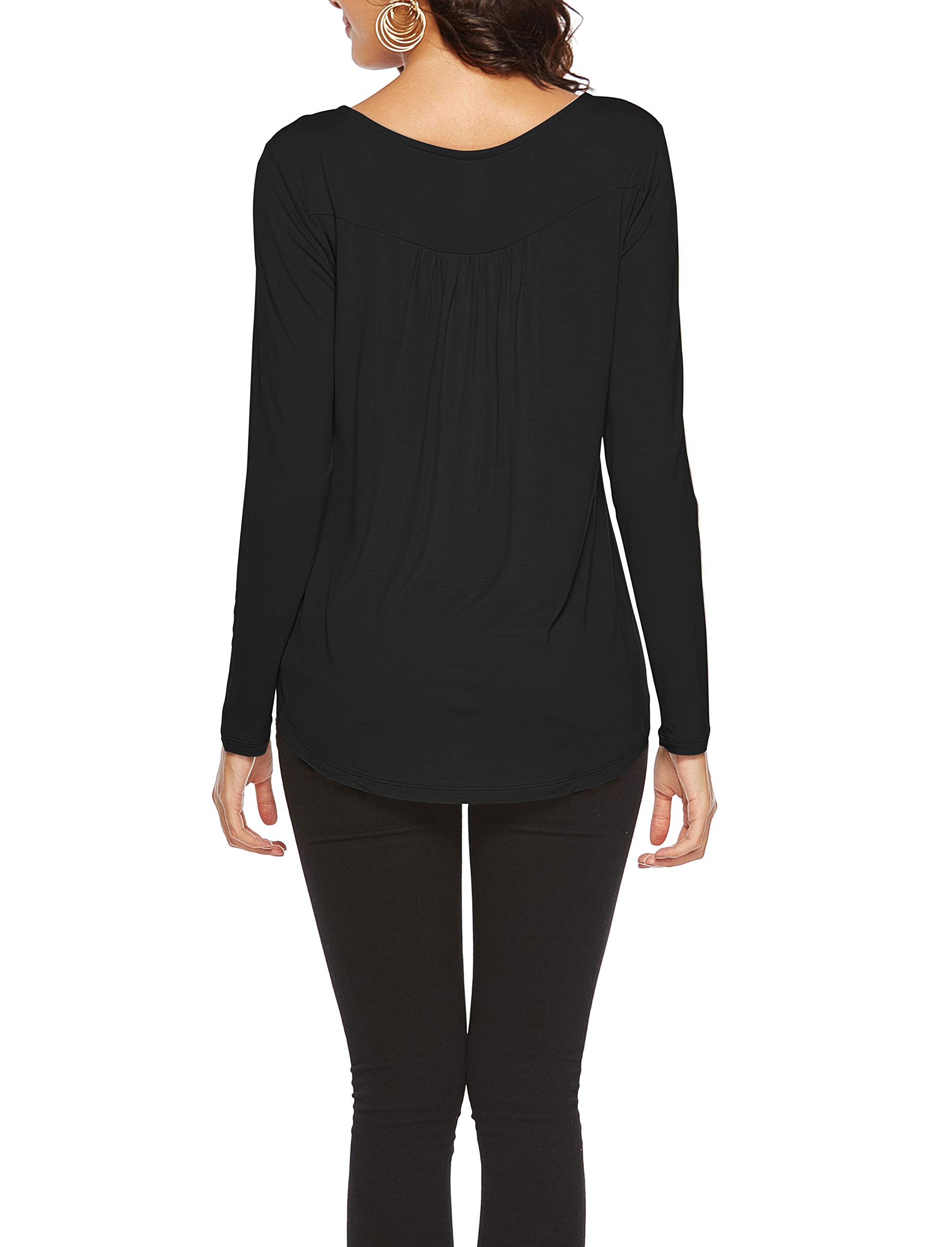 Eanklosco Womens Tops V Neck T-Shirts Swing Ruffle Blouses Button up Tunic Casual Flowy Long Sleeve (Black, XL)