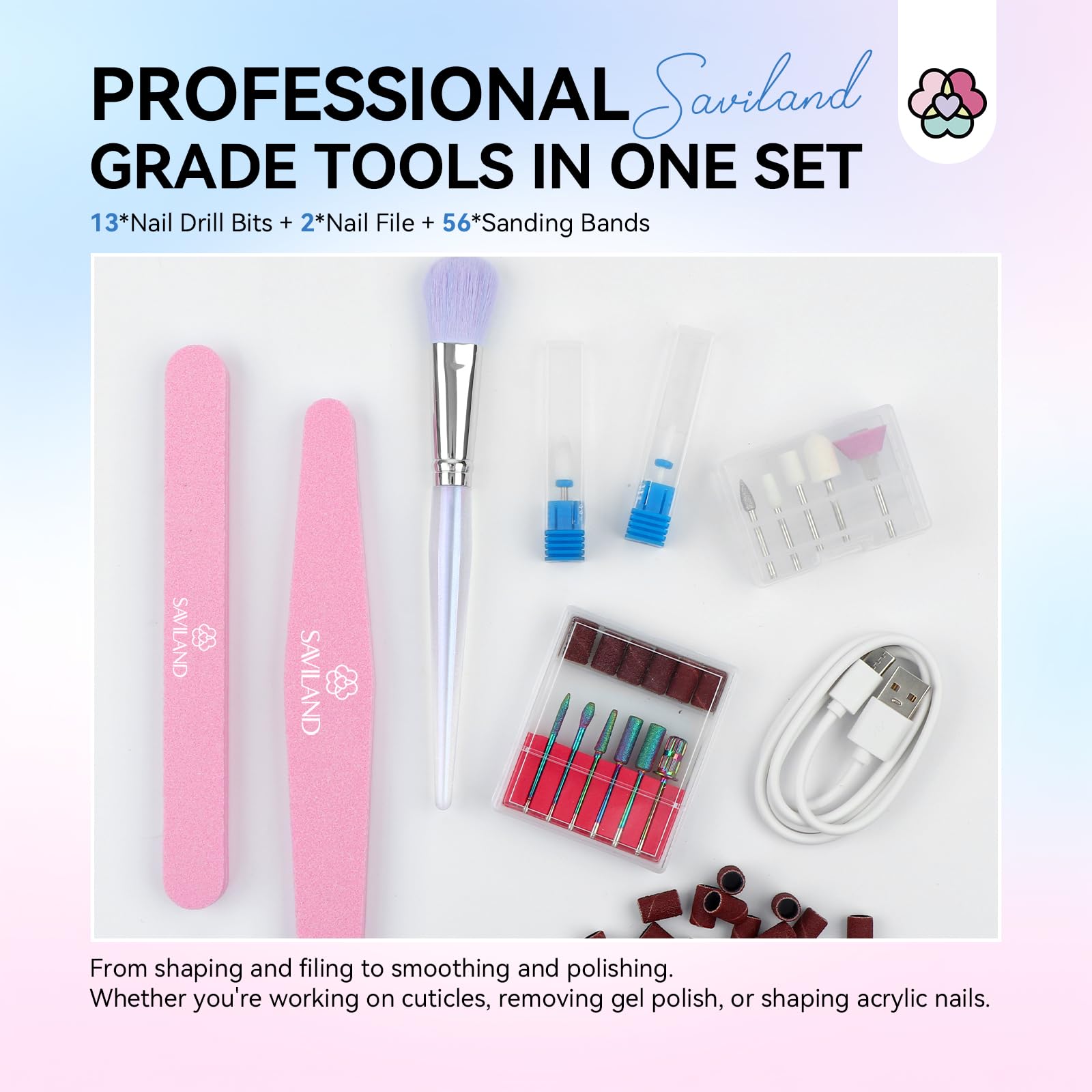 SAVILAND Nail Drill Professional: 40000RPM Electric Nail File 2024 Macaron Gradient Pink Nail Drill Machine for Faster Removel Acrylic Nail Salon at Home Use Manicure Pedicure Manicurist Good Choice - Image 7