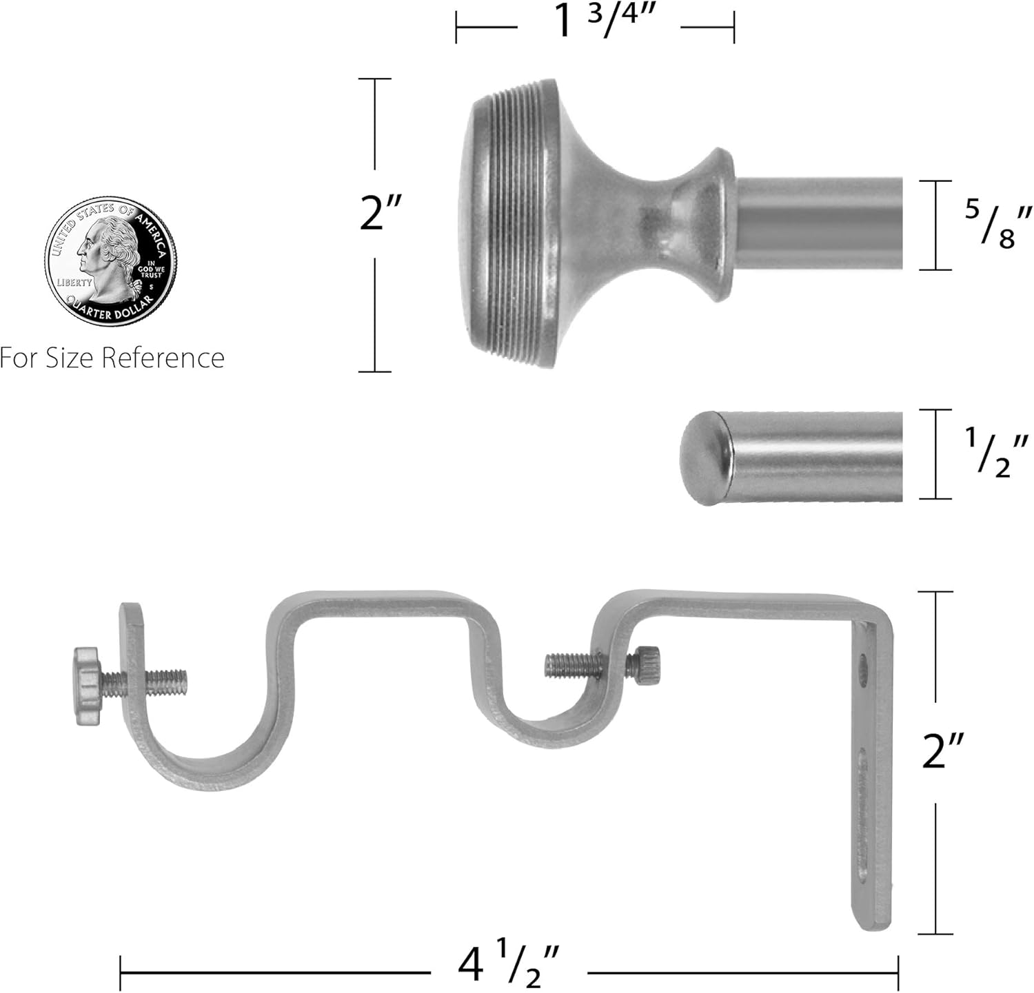 Decopolitan Knob 5/8" Double Curtain Rod Set, 26 to 48 Inches, Antique Silver: Home & Kitchen