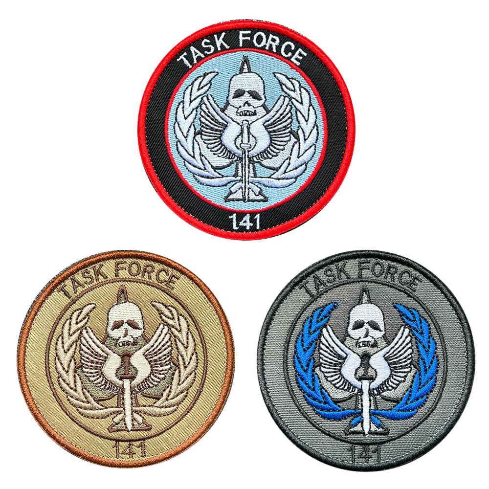 3 PCS Tactical Patch Compatible with Call of Duty Task Force 141 Sword & Skull Patch Hook and Loop Embroidery Morale Military Applique Patch for Backpacks,Clothes,Vest,Coat,Uniforms