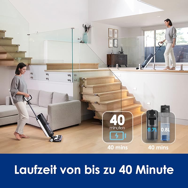 Floor One S7 Pro Nass Trockensauger Kabellos, Wischsauger 40min, Zentrifugal-Trocken, Doppelseitige Kantenreniung, Smart Erkennung, Dreifache Batterielebensdauer, Selbstreinigend für Tierhaare