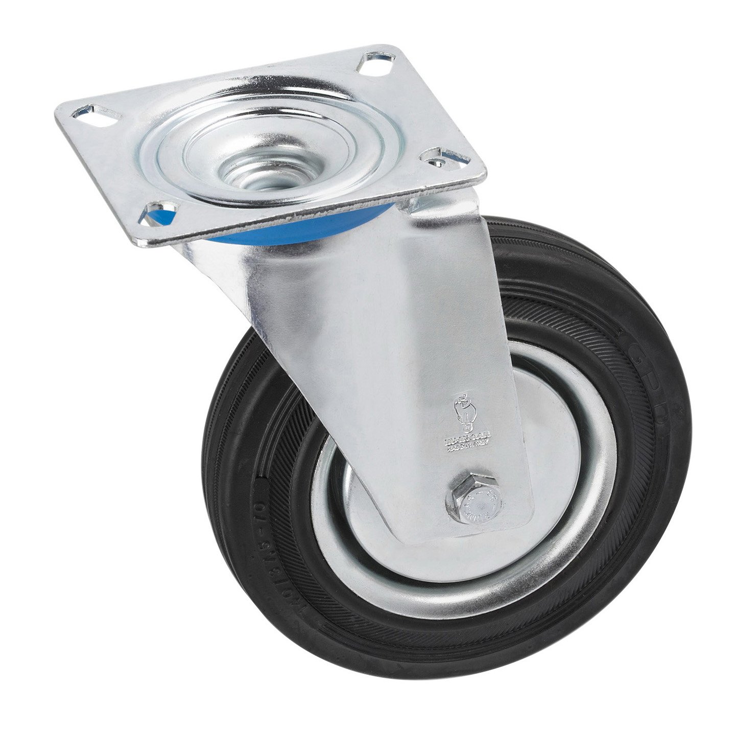 Metafranc Swivel Castor Diameter 125 mm - 104 x 80 mm Plate - Solid Rubber Wheel - Soft Tread - Roller Bearings - 100 kg Load Capacity/Transport Castor/Furniture Castor/Heavy Duty Castor / 800680