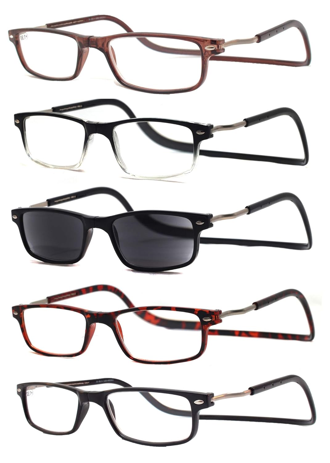 Reading Glasses Adjustable 5Pack with Built in Neck Strap for