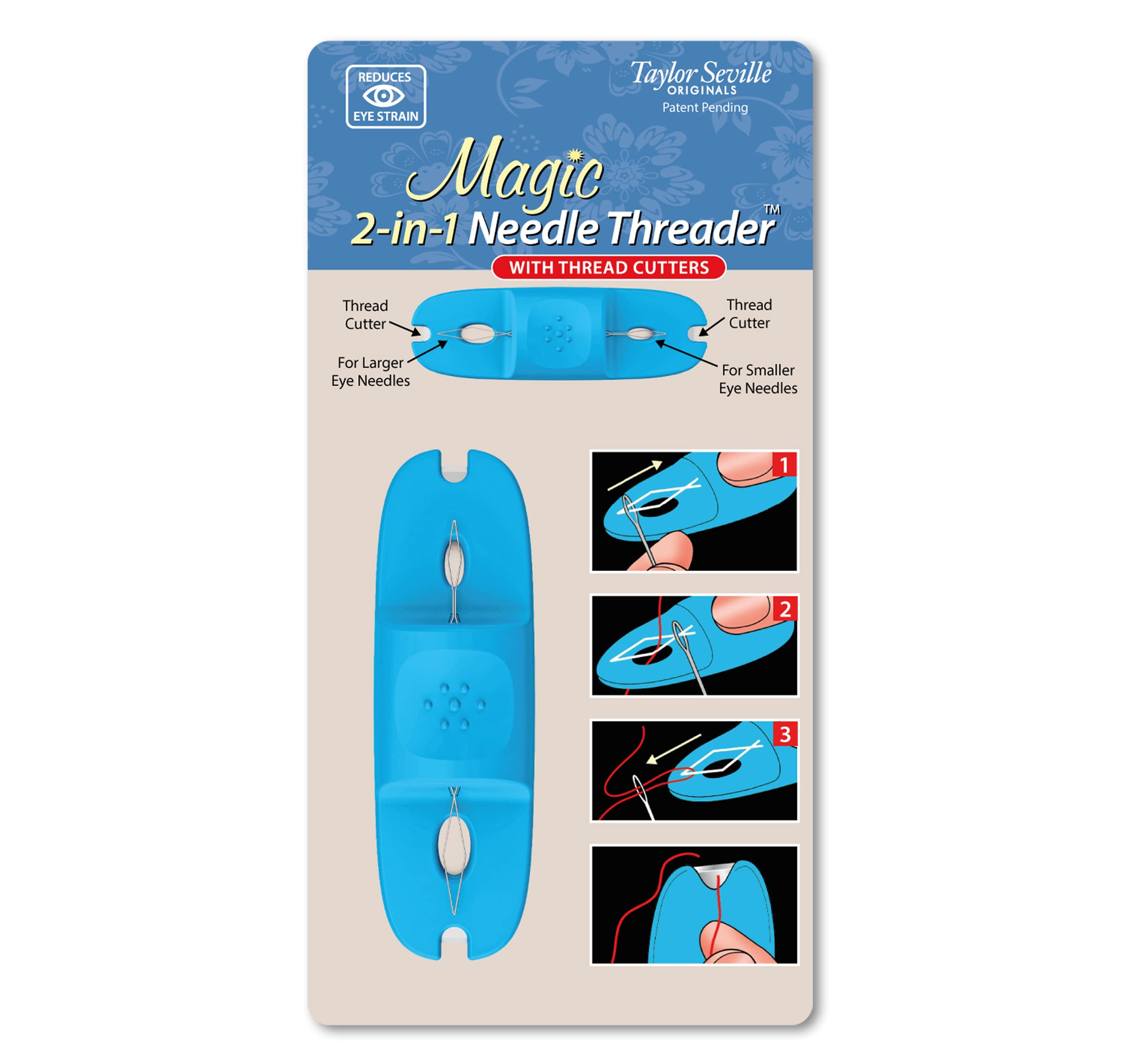 Taylor Seville Originals - Taylor Seville Originals Magic 2-in-1 Blue Needle Threader Tool with Thread Cutter for Sewing and Embroidery Projects - 1 Piece