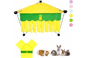 VOZRELS Guinea Pig Hideout, Cute Guinea Pig Corner Fleece Forest Hideaway 3-Side Curtain, Rabbit Hammock Toy and House Bed for Bunny, Ferret, Rat, Chinchilla and Small Animal Cage Accessories (Yellow)