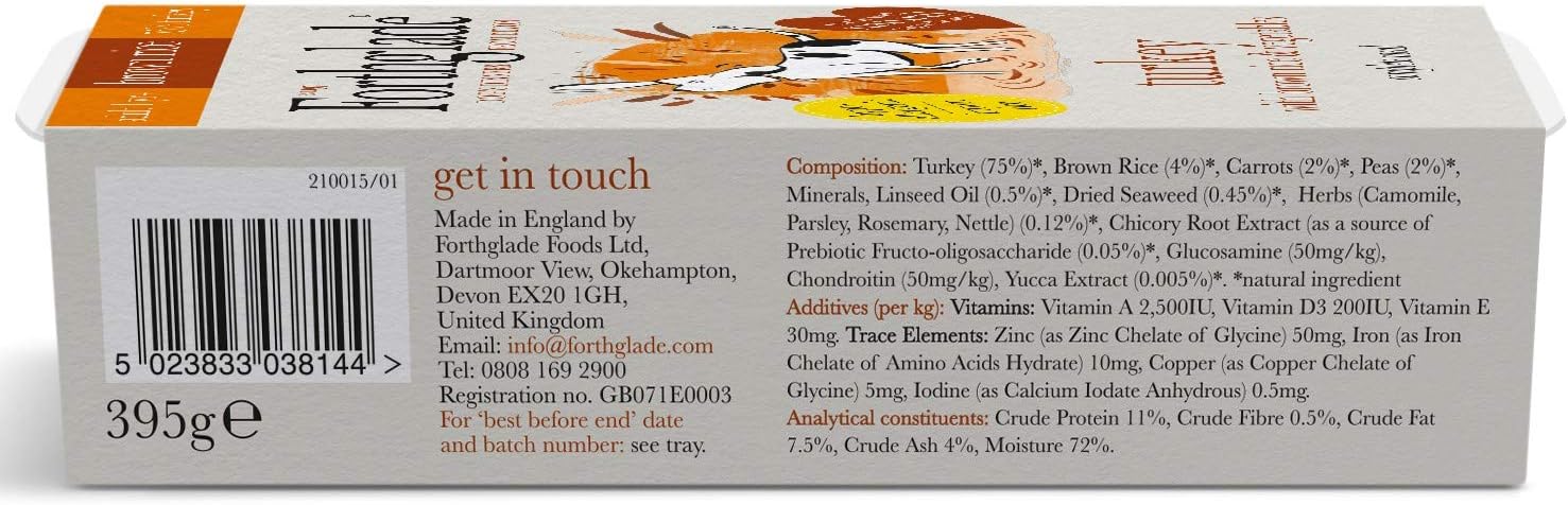 Forthglade 100% Natural Dog Food Complete Wet Dog Food Turkey, Brown Rice & Vegetables 395g (18 Pack), 7.11 kg (Pack of 1) - Image 3