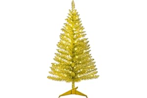 LEEHEEYEE 4ft Lighted Artificial Gold Christmas Tree, Not Pre-lit Gold Tinsel Pine Trees with Lights, Ideal for Ideal for Home, Office, and Xmas Party Décor - Includes Stand