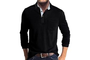 Olidarua Mens Long Sleeve Polo Shirts Casual Fashion Button Up Collared Golf T Shirts with Pocket
